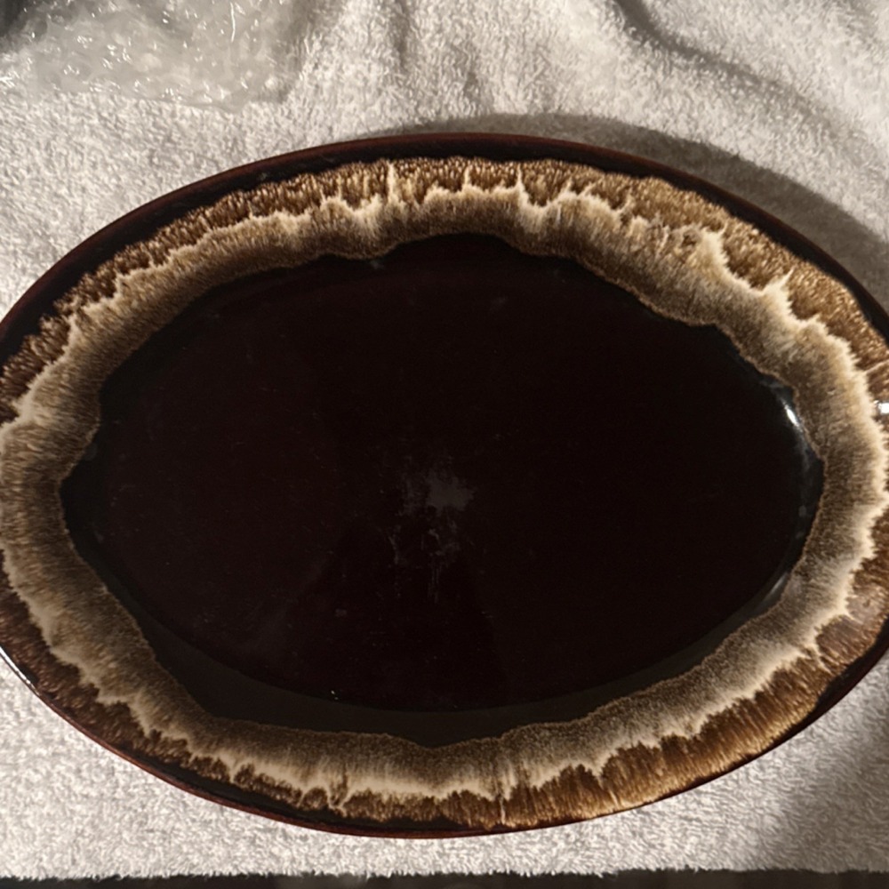 VTG Pfaltzgraff USA Brown Drip 13" x 9 1/2" Oval Serving Platter Marked Bottom